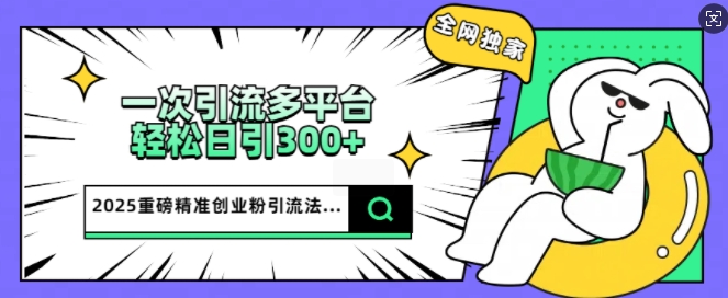 2025重磅全网独家引流法，一次多平台，轻松日引300+精准创业粉-网创项目