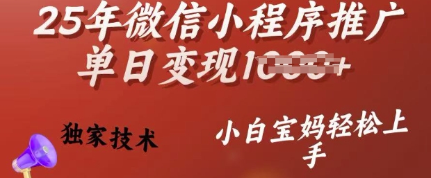25年微信小程序推广单日变现多张，独家技术，小白宝妈轻松上手【揭秘】-网创项目