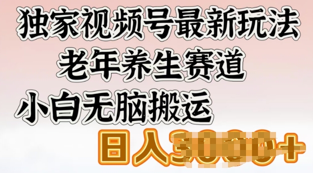 独家视频号最新玩法，老年养生赛道，小白无脑搬运，日入多张-网创项目