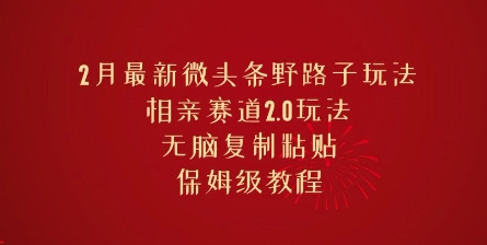 2月最新微头条野路子玩法，相亲赛道2.0玩法，无脑复制粘贴，保姆级教程-网创项目