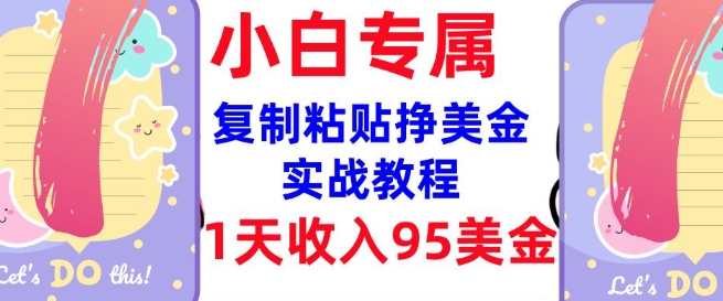复制粘贴挣美金，0门槛，1天收入95美刀，3分钟学会，内部教程(首次公开)-网创项目