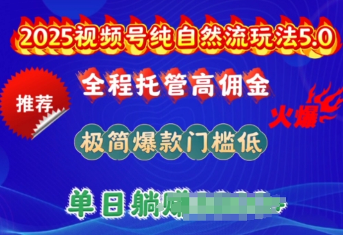2025视频号纯自然流玩法5.0，全程托管高佣金，极简爆款门槛低，单日收益多张【揭秘】-网创项目