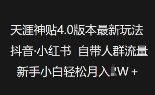 天涯神贴4.0版本最新玩法，抖音·小红书自带人群流量，新手小白轻松月入过W-网创项目