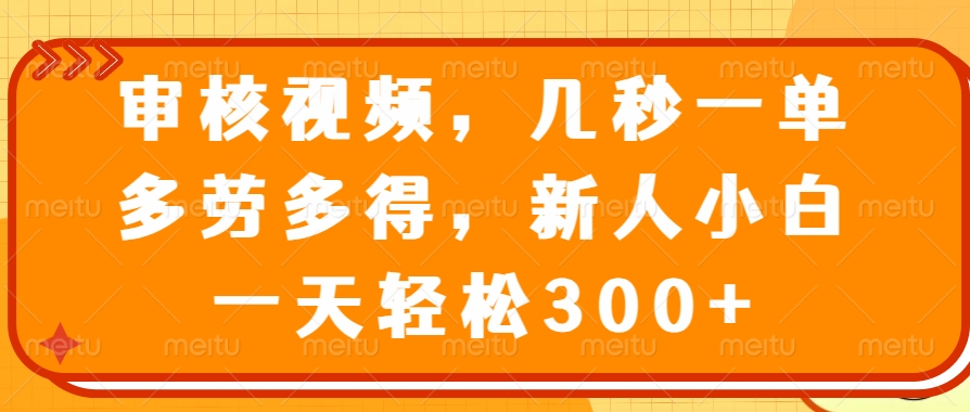 （14294期）审核视频，几秒一单，多劳多得，新人小白一天轻松300+-网创项目