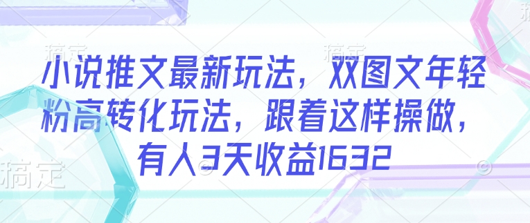 小说推文最新玩法，双图文年轻粉高转化玩法，跟着这样操做，有人3天收益1632-网创项目