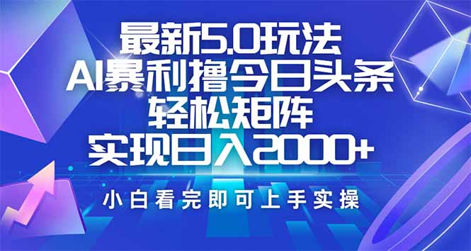 （14336期）今日头条最新5.0玩法，思路简单，复制粘贴，轻松实现矩阵日入2000+-网创项目