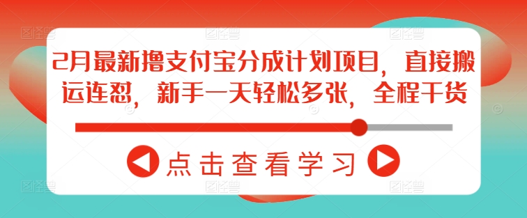 2月最新撸支付宝分成计划项目，直接搬运连怼，新手一天轻松多张，全程干货-网创项目